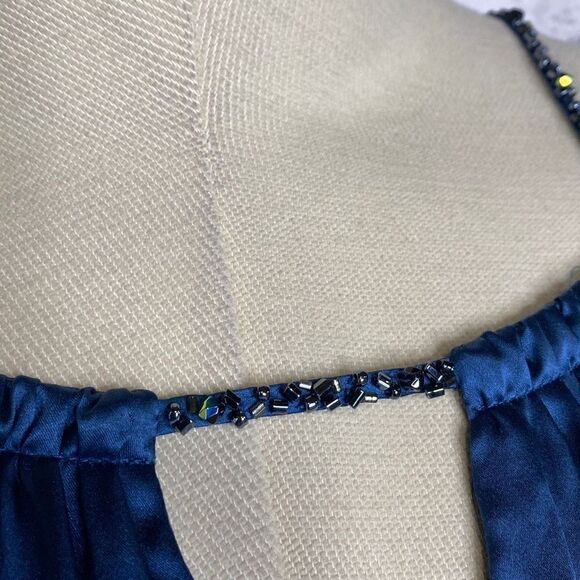 BCBGMaxazria Womens Jeweled Cut Out Ruffle Sleeveless Cocktail Dress Blue 2 - Picture 6 of 16